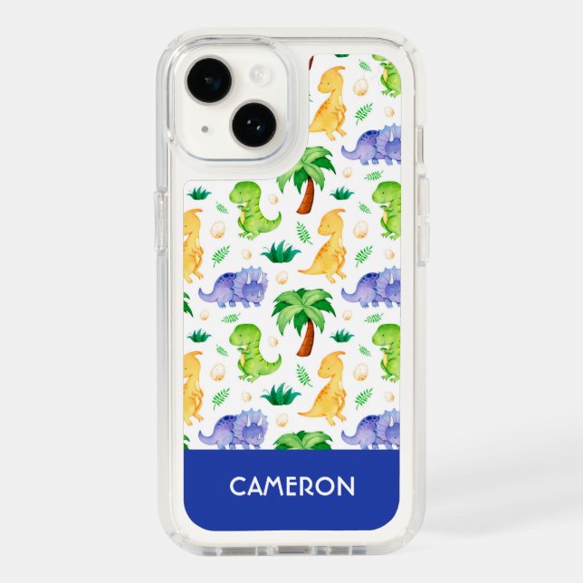 Cute Neon Watercolor Dinosaur Pattern Speck iPhone Case (Front)