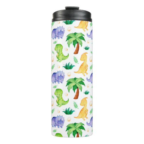 Cute Neon Watercolor Dinosaur Pattern Thermal Tumbler