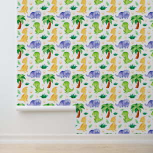 Cute Neon Watercolor Dinosaur Pattern Wallpaper