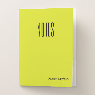 Cute Neon Yellow Personalized School Subject Notes Pocket Folder