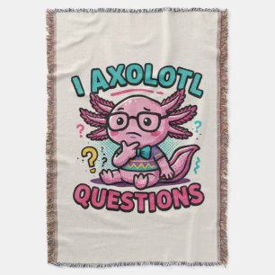 Cute Nerd Axolotl I Axolotl Questions Marks Meme Throw Blanket