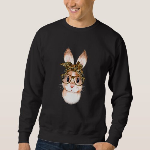 Cute Nerd Easter Bunny Mom Leopard Bandana Glasses Sweatshirt