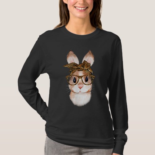 Cute Nerd Easter Bunny Mom Leopard Bandana Glasses T_Shirt
