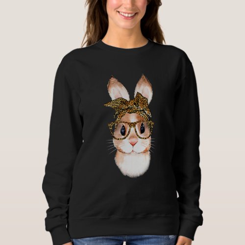 Cute Nerd Easter Bunny Mom Leopard Bandana Rabbit  Sweatshirt
