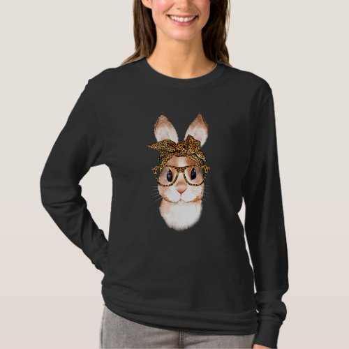 Cute Nerd Easter Bunny Mom Leopard Bandana Rabbit  T_Shirt
