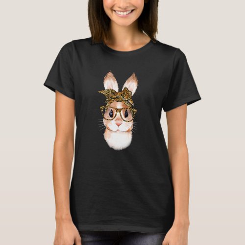 Cute Nerd Easter Bunny Mom Leopard Bandana Rabbit  T_Shirt
