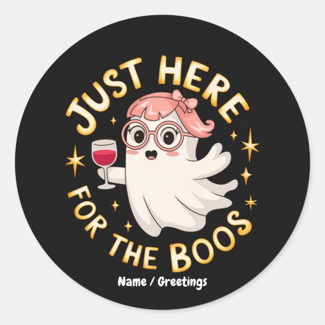 Cute Nerd Ghost Halloween Drinking Pun Design Classic Round Sticker (Front)