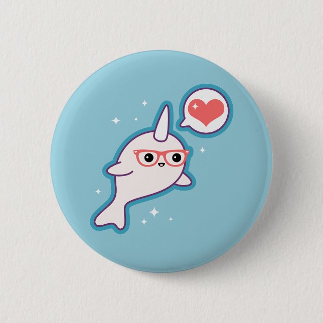 Cute Nerd Narwhal Pinback Button (Front)