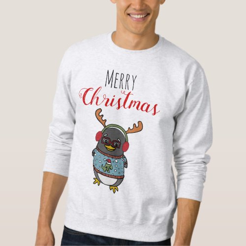 Cute Nerd Penguin Graphic  Ugly Christmas Holiday Sweatshirt