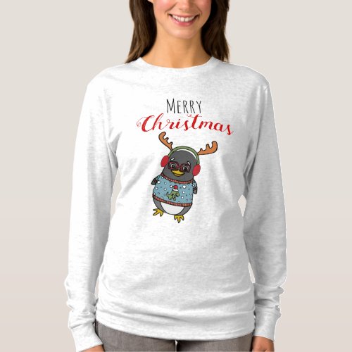 Cute Nerd Penguin Graphic  Ugly Christmas Sweater