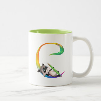 Cute Nerd Raccoon Monogram C Two-Tone Coffee Mug