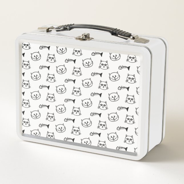 Cute Nerdy Cat & Paws, Cat Lover Gift, Pet Lover Metal Lunch Box (Front)