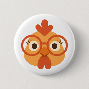 Cute Nerdy Chicken with Glasses Funny Farmer Button