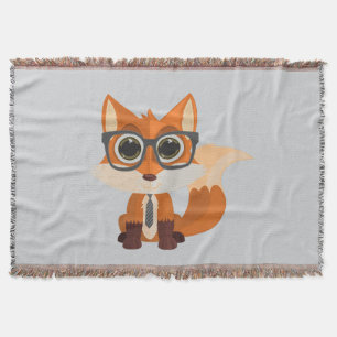 Cute Nerdy Fox Cozy Cartoon Kawaii Animal Comfort Throw Blanket