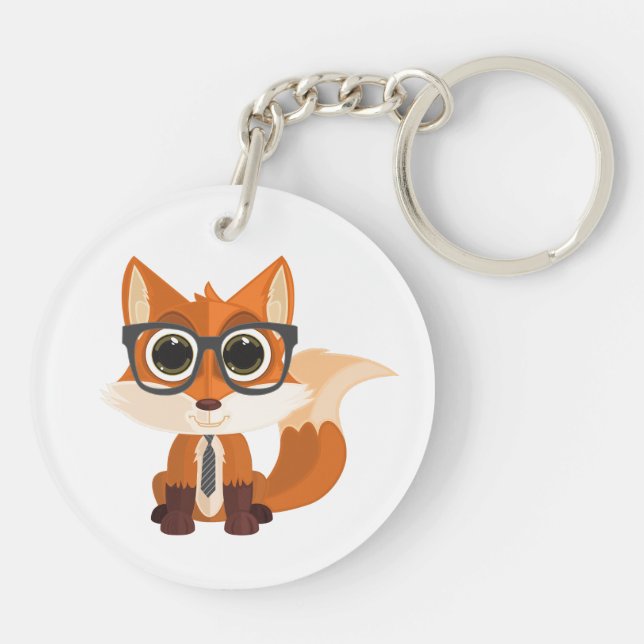 Cute Nerdy Fox Kawaii Cartoon Backpack Charm Keychain (Back)
