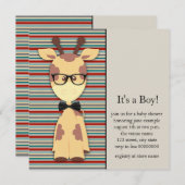 Cute Nerdy Geek Giraffe Baby Boy Shower Invitation (Front/Back)