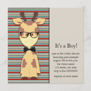 Cute Nerdy Geek Giraffe Baby Boy Shower Invitation