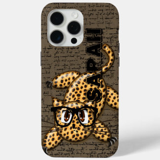 Cute Nerdy Leopard Cat Wearing Glasses iPhone 15 Pro Max Case
