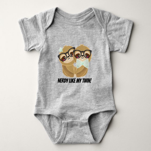 Cute nerdy like my twin kawaii sloth baby bodysuit (Front)