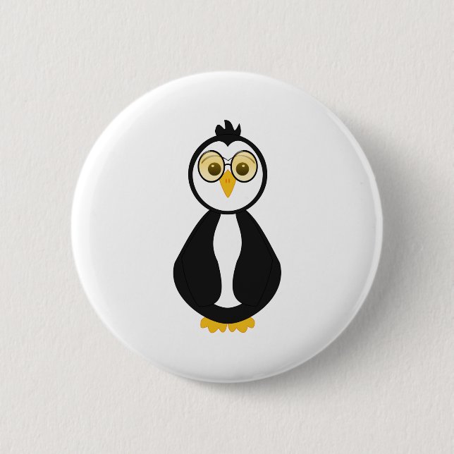 Cute Nerdy Penguin Pinback Button (Front)