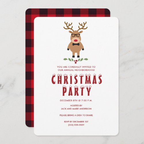 Cute Nerdy Reindeer Christmas Party Invitation