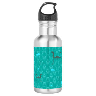 Cute Nessies Iceburgs And Fish On A Blue Sea Stainless Steel Water Bottle
