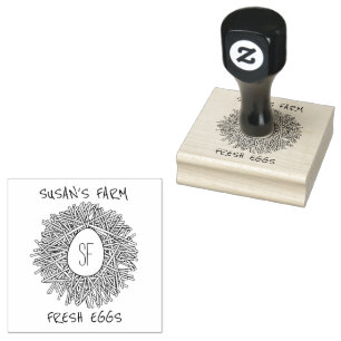 Cute Nest & Egg Personalized Initials Farm Rubber Stamp