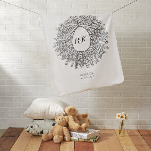Cute Nest & Egg - Personalized Initials & Name Baby Blanket