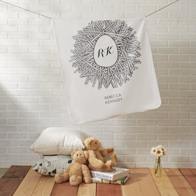 Cute Nest & Egg - Personalized Initials & Name Baby Blanket (In Situ)