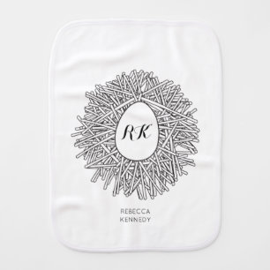 Cute Nest & Egg - Personalized Initials & Name Baby Burp Cloth