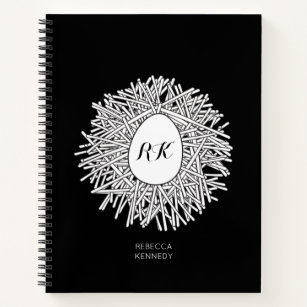 Cute Nest & Egg - Personalized Initials & Name Notebook