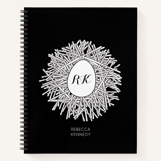 Cute Nest & Egg - Personalized Initials & Name Notebook (Front)