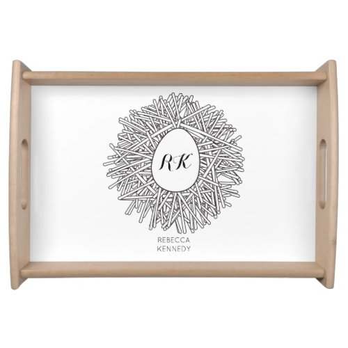 Cute Nest  Egg _ Personalized Initials  Name Serving Tray