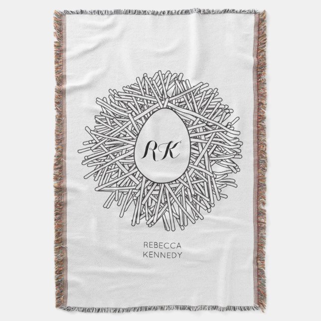 Cute Nest & Egg - Personalized Initials & Name Throw Blanket (Front Vertical)