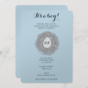 Cute Nest Monogram Baby Boy Baby Shower Invitation