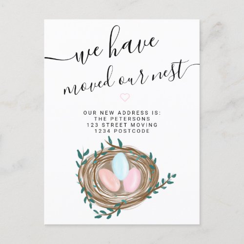 Cute nest watercolor eggs new home moving announcement postcard