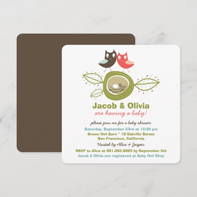 Cute Nesting Owl Family Baby Shower Invitation (Front/Back)