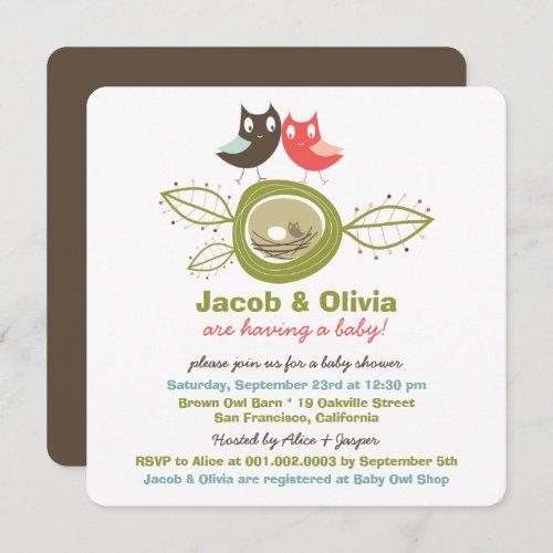 Cute Nesting Owl Family Baby Shower Invitation