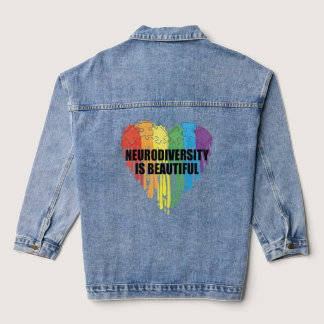 Cute Neurodiversity Is Beautiful Rainbow Autism Aw Denim Jacket