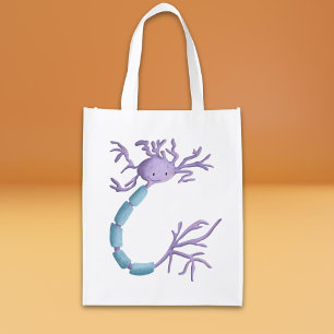 Cute Neuron Cartoon Grocery Bag