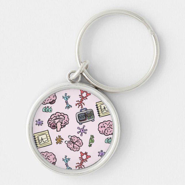 Cute Neuroscience Pattern Keychain (Front)