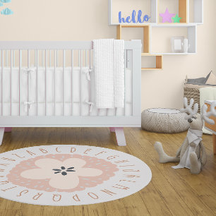Cute Neutral ABC Abstract Floral Nursery  Rug