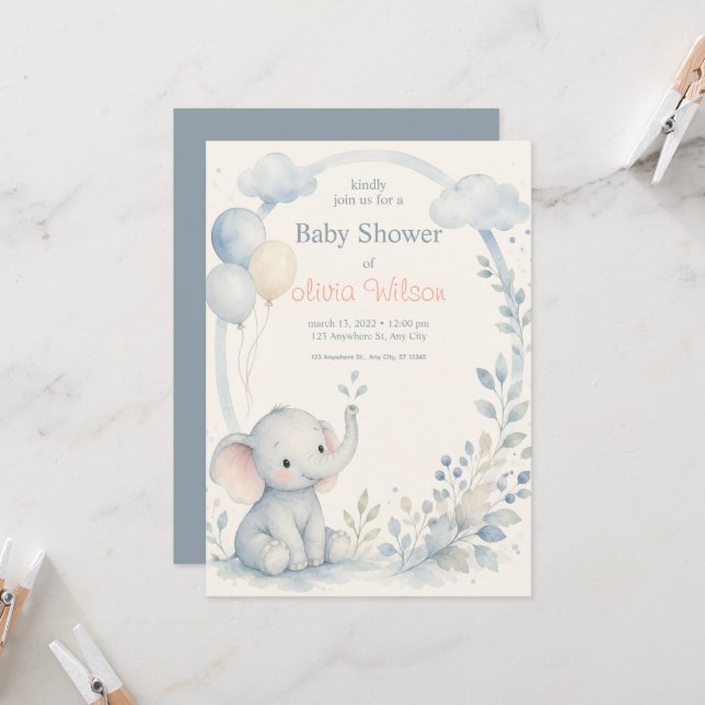 Cute Neutral Baby Boy Shower Template (Front/Back In Situ)