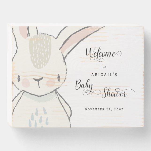 Cute Neutral Baby Shower Welcome Wooden Box Sign (Front Horizontal)