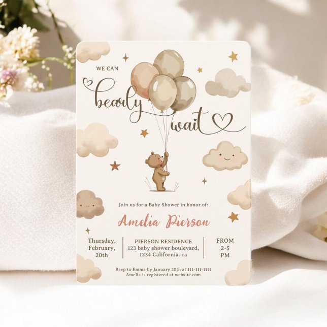 Cute Neutral Bearly Wait Teddy Bear Baby Shower Invitation (Cute Neutral Bearly Wait Teddy Bear Baby Shower Invitation)