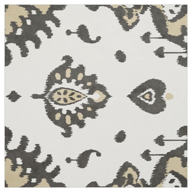 Cute neutral black and beige ikat tribal patterns fabric (Swatch)