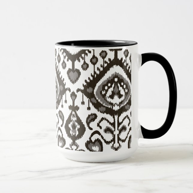 Cute neutral black and white ikat tribal patterns mug (Right)