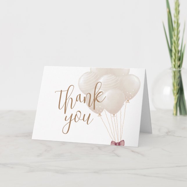 Cute Neutral Boho Balloon Baby Shower  Thank You Card (Front)