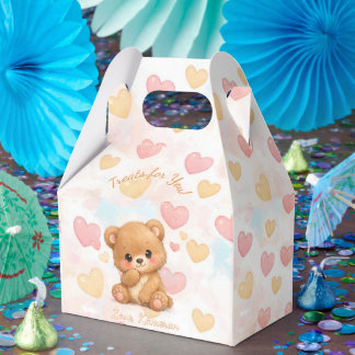 Cute Neutral Brown Baby Bear Birthday Favor Boxes