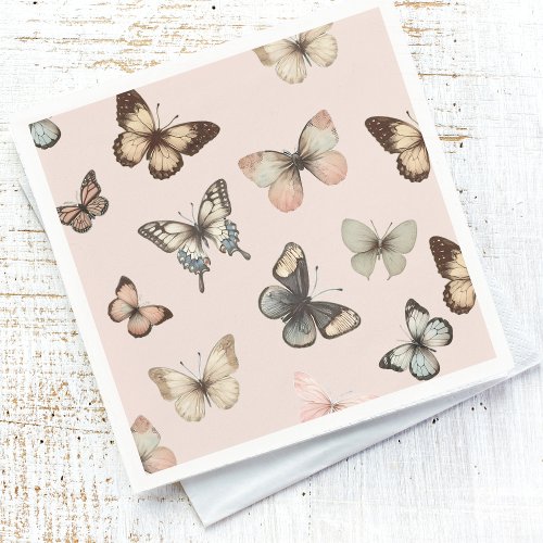 Cute Neutral Butterflies Muted Tones Pale Pink Napkins